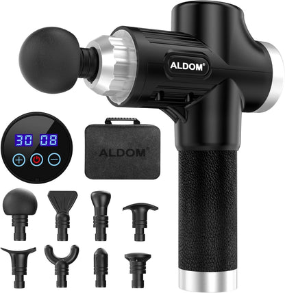 ALDOM Massagepistole mit 30 verstellbaren Stufen, 8 Massageköpfen und LCD-Display 4800 U/min,