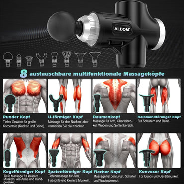 ALDOM Massagepistole mit 30 verstellbaren Stufen, 8 Massageköpfen und LCD-Display 4800 U/min,