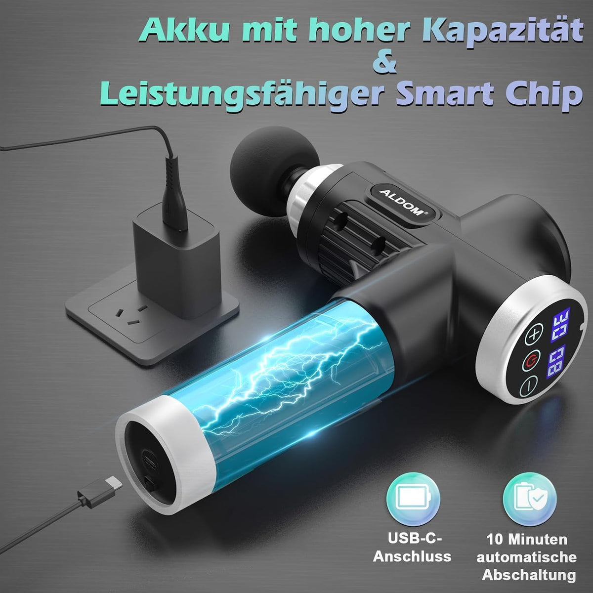 ALDOM Massagepistole mit 30 verstellbaren Stufen, 8 Massageköpfen und LCD-Display 4800 U/min,
