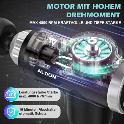 ALDOM Massagepistole mit 30 verstellbaren Stufen, 8 Massageköpfen und LCD-Display 4800 U/min,