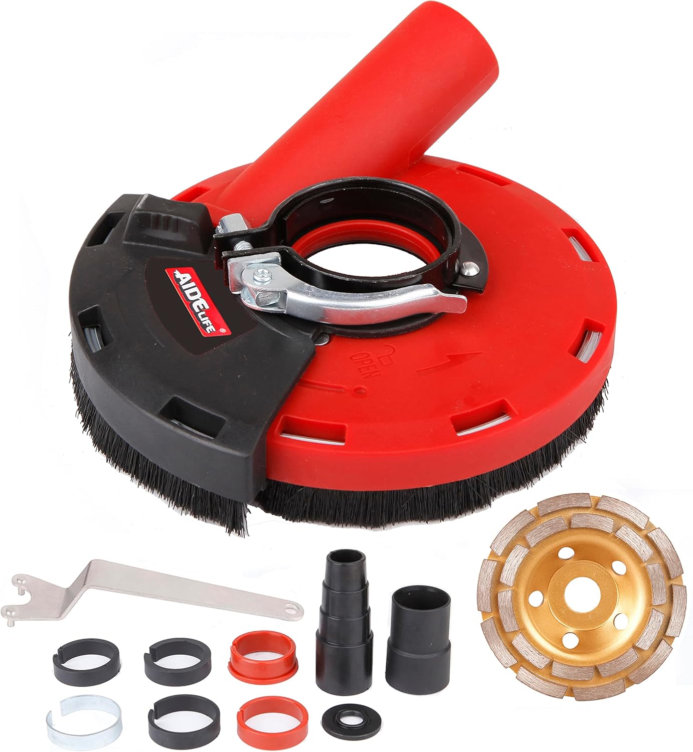Aidelife Absaughaube für Winkelschleifer 115/125mm + Diamantschleiftopf 125mm x 22,2 mm für Beton