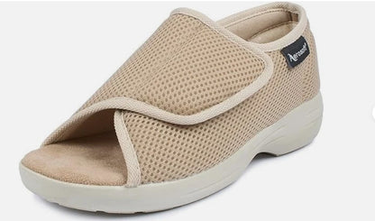 Aerosoft Reha-Sandale Stretch 14 Damen Herren Klettverschluss Weite rutschfest, beige,42