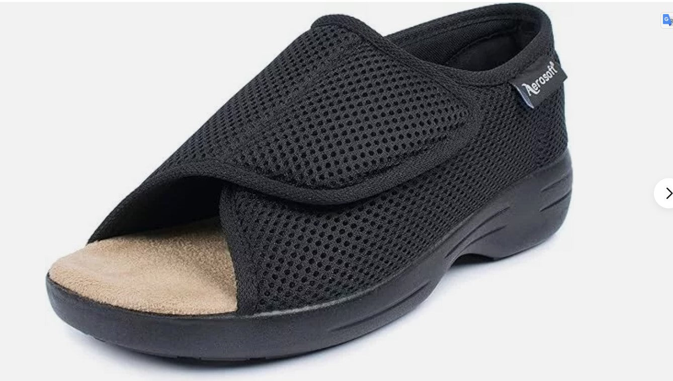 Aerosoft Reha-Sandale Stretch 14 Damen Herren Klettverschluss Weite rutschfest, schwarz,46