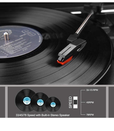 AETKFO   Vinyl-Plattenspieler, Tragbare Bluetooth-Plattenspieler 3 Geschwindigkeiten mit Lautsprechern, unterstützt die Aufnahme von Vinyl, RCA und USB-Ausgang/AUX-Eingang/Kopfhöreranschluss,
