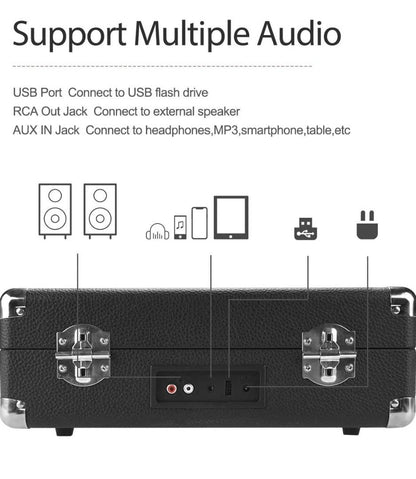 AETKFO   Vinyl-Plattenspieler, Tragbare Bluetooth-Plattenspieler 3 Geschwindigkeiten mit Lautsprechern, unterstützt die Aufnahme von Vinyl, RCA und USB-Ausgang/AUX-Eingang/Kopfhöreranschluss,