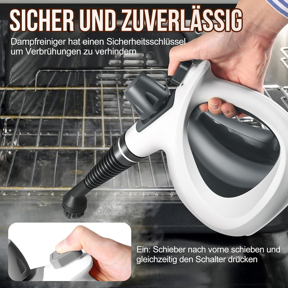 Auiffier Dampfreiniger, 1050W  mit 11 Zubehör, 3,5 bar Dampfdruck Handgerät mit 350 ml,