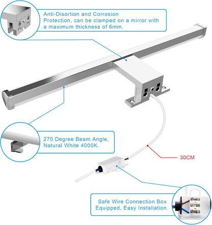 Aogled LED Spiegellampe Led Spiegelleuchte Badezimmer,10W 1200LM 4000K Bad Spiegelleuchte