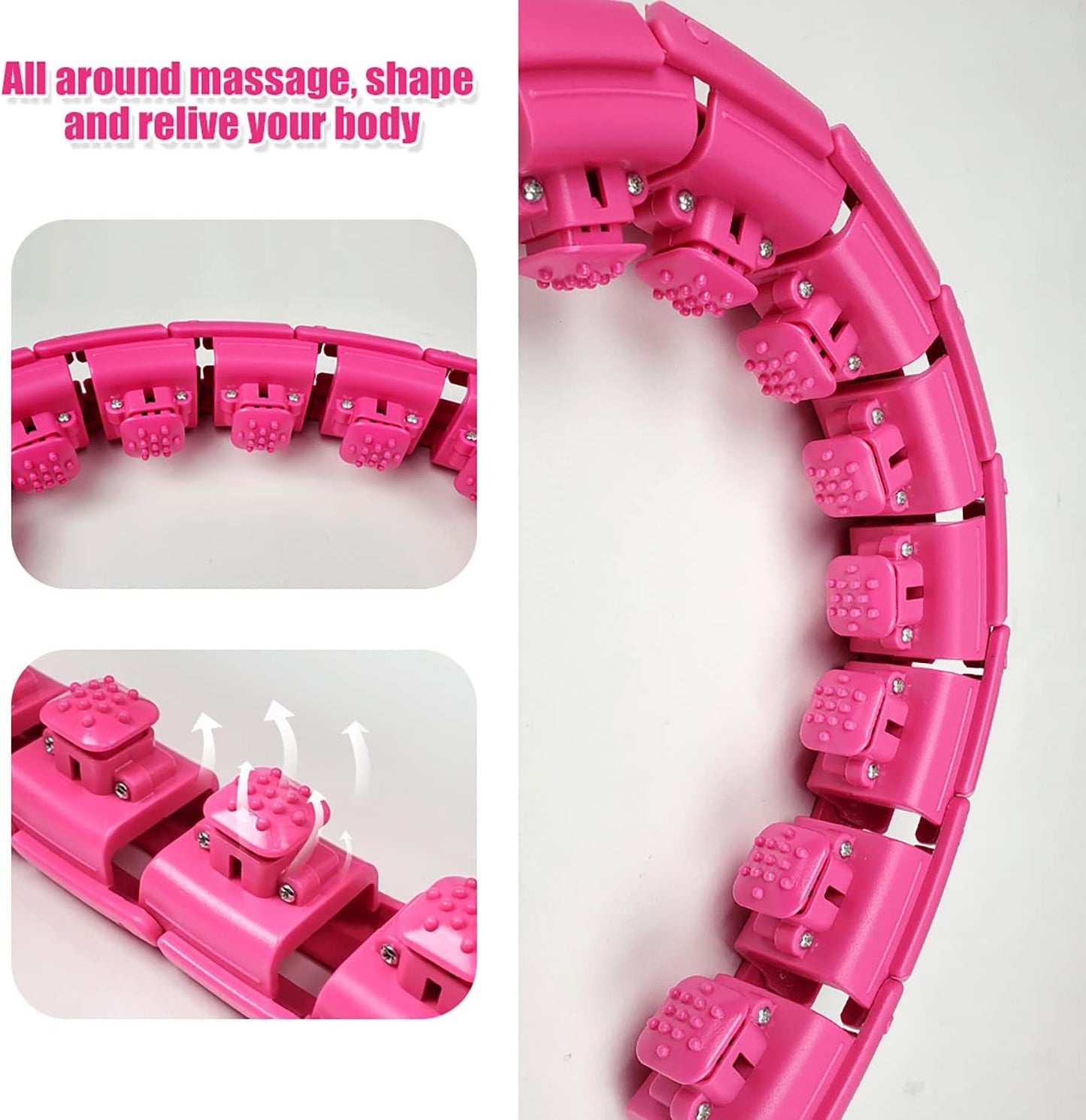 AgoKud Smart Weighted Hula Hoop, verstellbarer und abnehmbarer 24-Knoten-Massagereifen für Erwachsene und Kinder Rosa