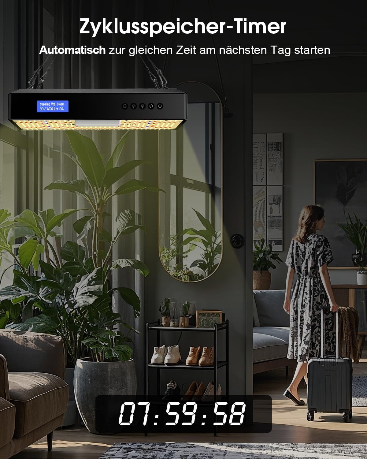 Angseen 200W Pflanzenlampe mit 0-23h Timer, 512 LEDs,Grow Lampe,Full Spectrum,Dimmable