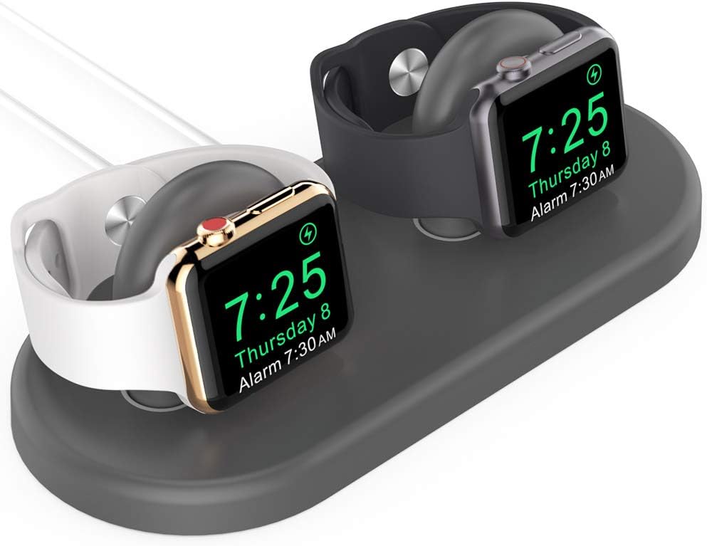AHASTYLE Ladestation für 2 Apple Watch [Ladegerät Nicht enthalten] Silikon Dock Grau