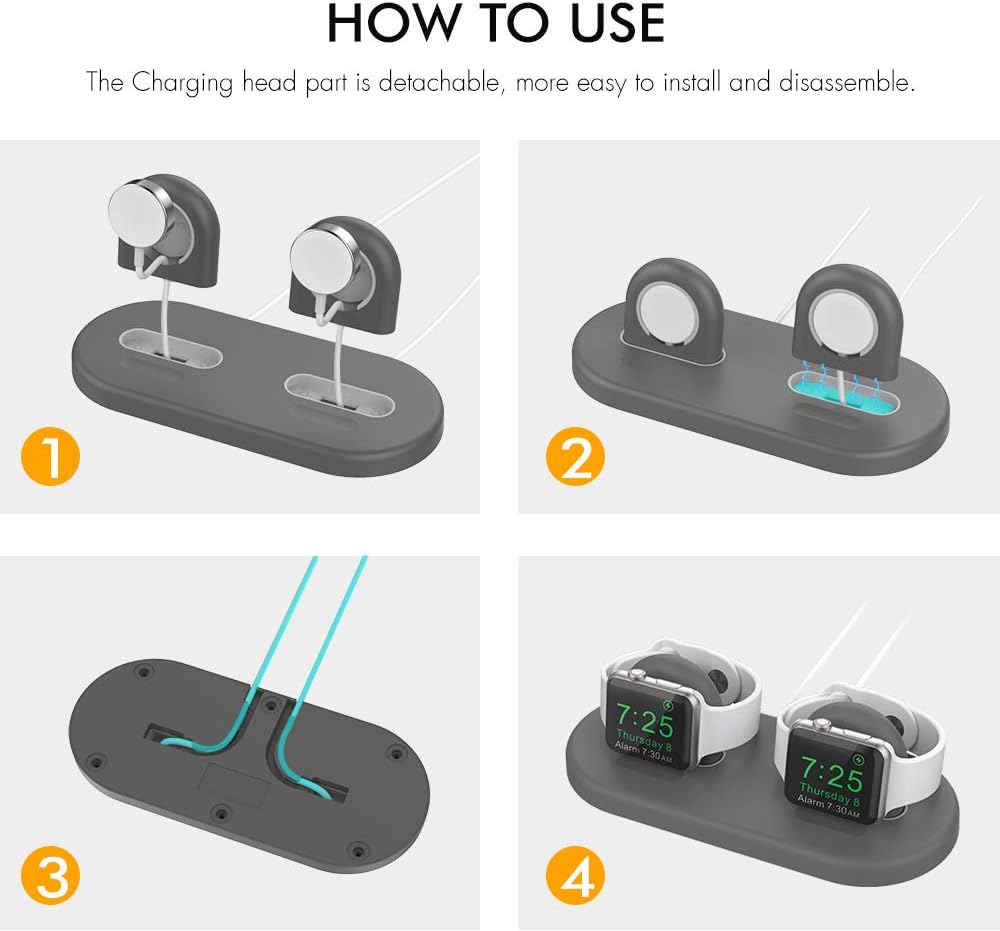 AHASTYLE Ladestation für 2 Apple Watch [Ladegerät Nicht enthalten] Silikon Dock Grau