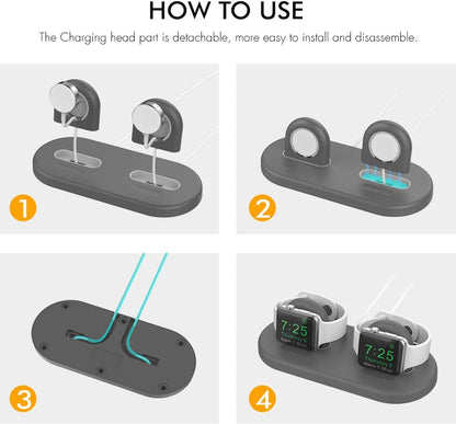 AHASTYLE Ladestation für 2 Apple Watch [Ladegerät Nicht enthalten] Silikon Dock Grau