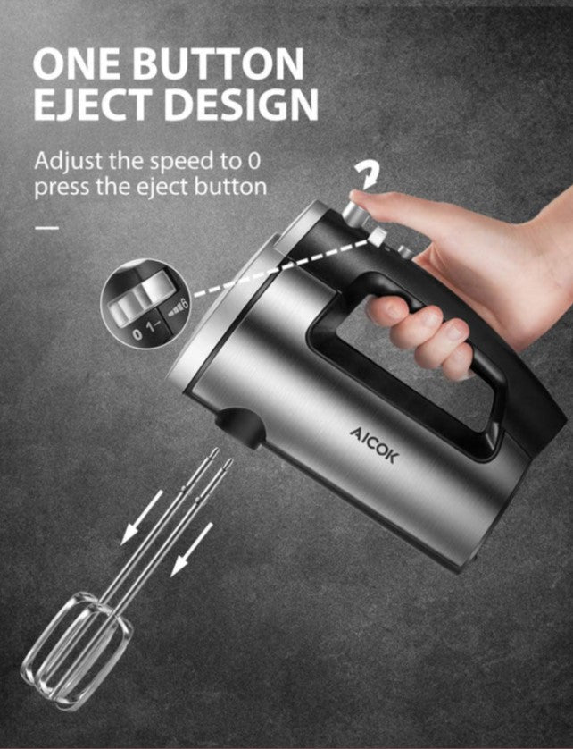 AICOK Elektrischer Handmixer, 6 Geschwindigkeiten, Ein-Knopf-Auswurfdesign