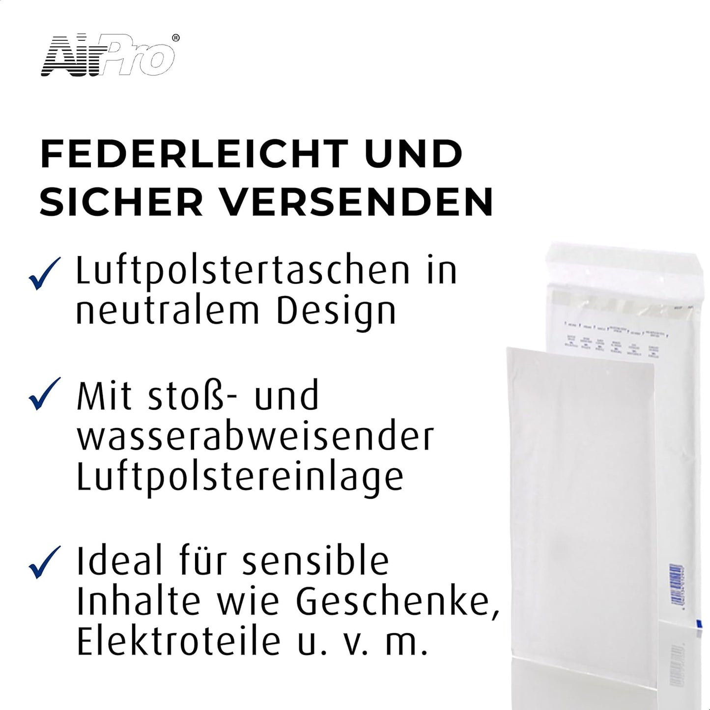 AirPro Luftpolstertasche W17 (100 Stück) haftklebende Versandtaschen 350x250x5 mm, 80g/m²