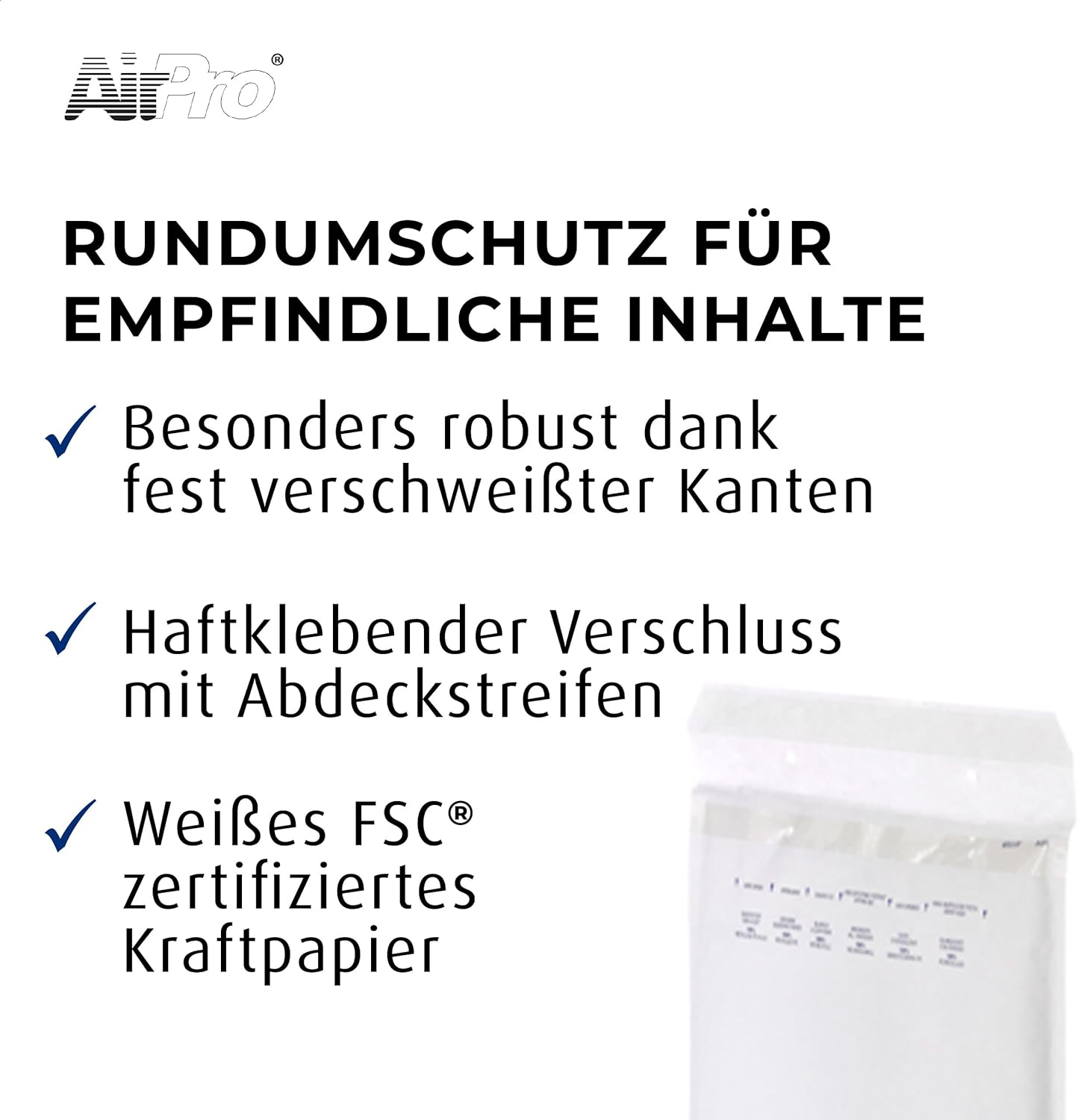 AirPro Luftpolstertasche W17 (100 Stück) haftklebende Versandtaschen 350x250x5 mm, 80g/m²