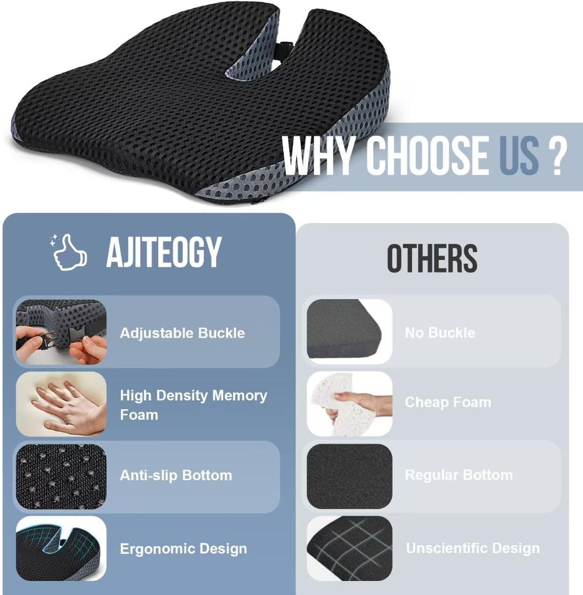 Ajiteogy Keilkissen für Fahrer Ergonomisches Autositzkissen Memory Foam