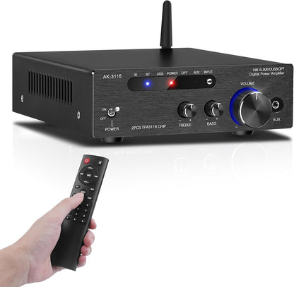 AK3116 HiFi-Verstärker mit Bluetooth 5.0, Mini Stereo Audioverstärker USB,AUX,BT