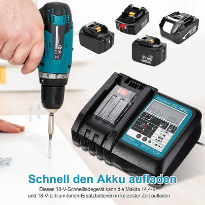 Akku 18v Ladegerät DC18RC Schnellladegerät Kompatibel mit Makita 14,4/ 18 Li-Ion Ersatzakku