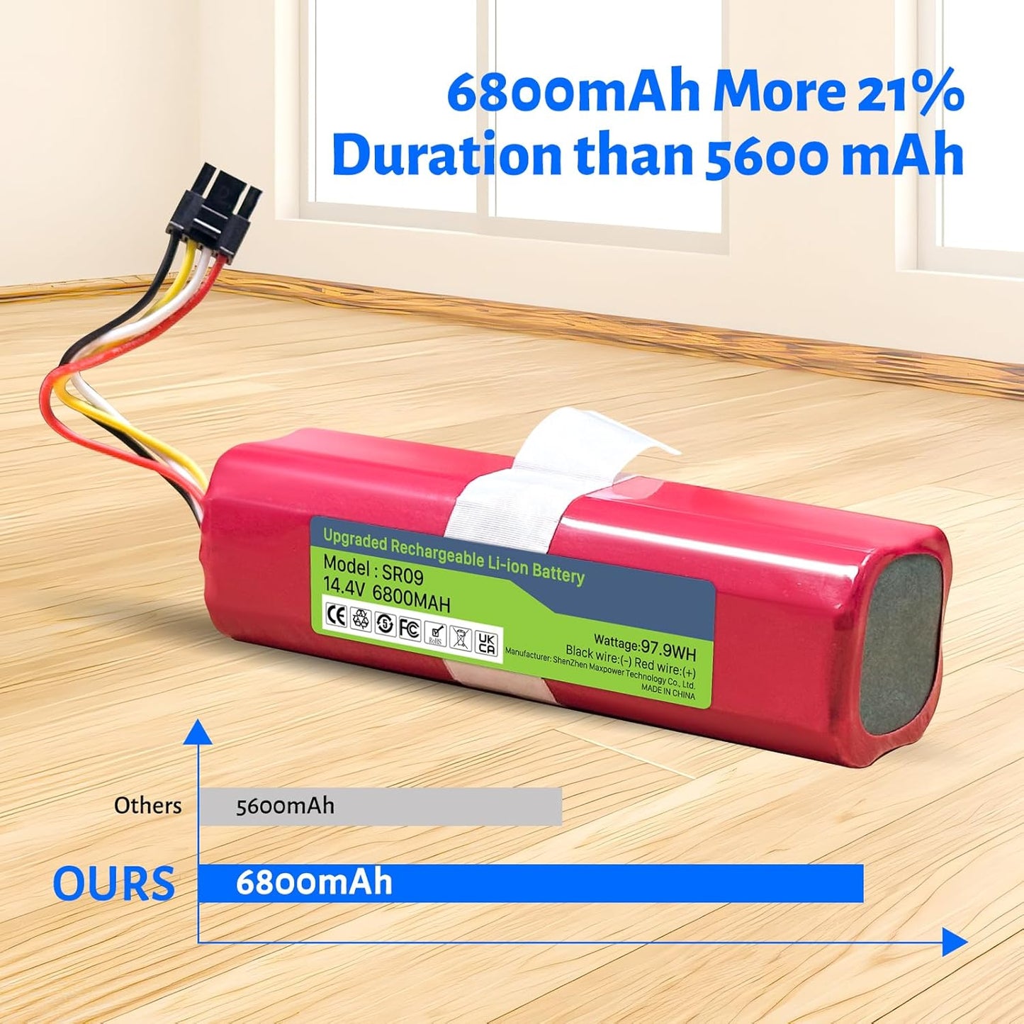 14,4V 6800mAh Li-ion Ersatzakku für Xiaomi Roborock S5 S50 S6 S7 S5 Max Mijia