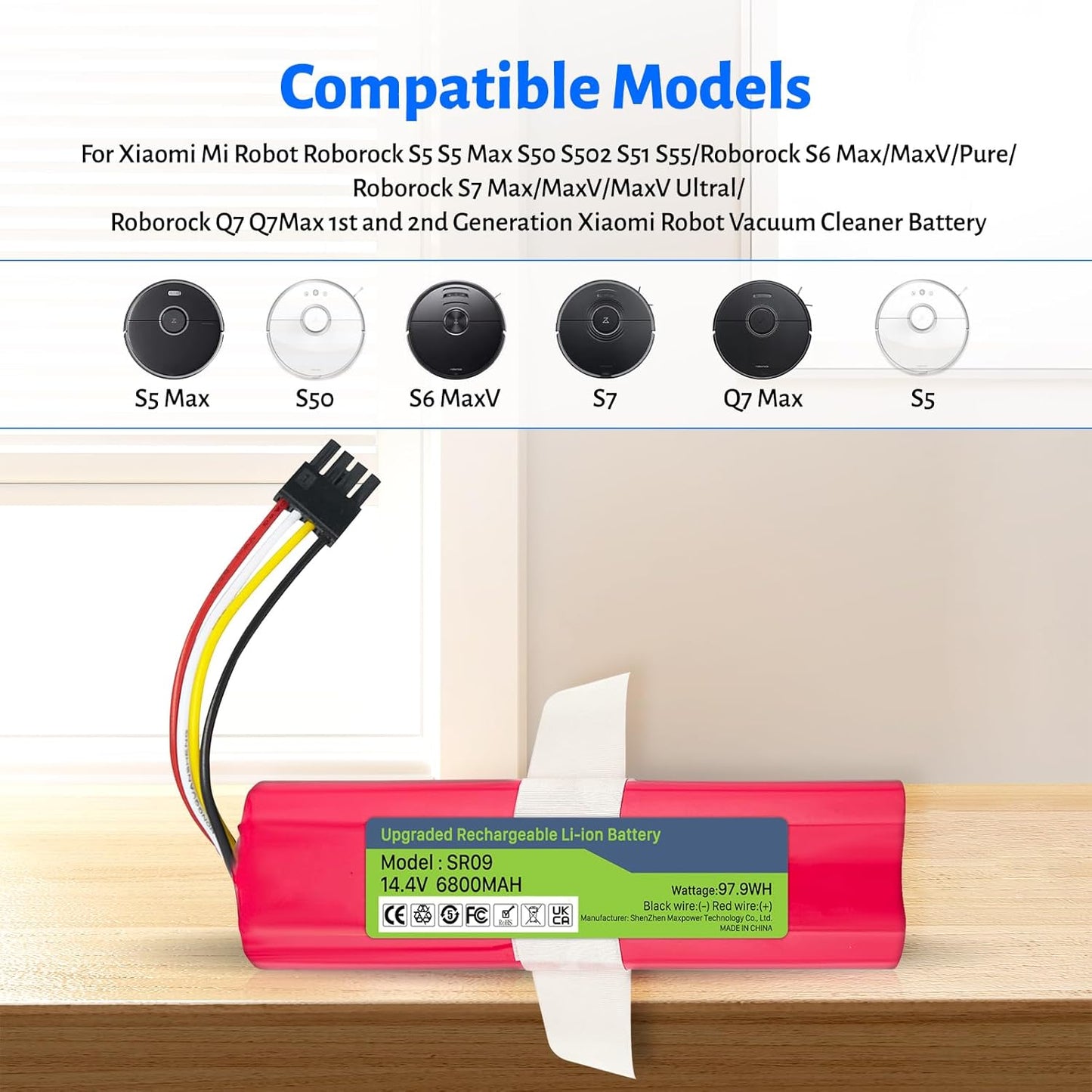 14,4V 6800mAh Li-ion Ersatzakku für Xiaomi Roborock S5 S50 S6 S7 S5 Max Mijia