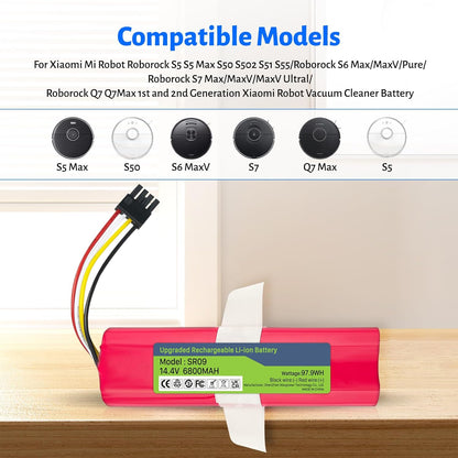 14,4V 6800mAh Li-ion Ersatzakku für Xiaomi Roborock S5 S50 S6 S7 S5 Max Mijia
