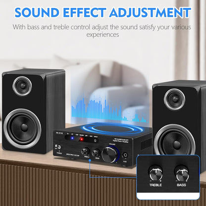 AK3116 HiFi-Verstärker mit Bluetooth 5.0, Mini Stereo Audioverstärker USB,AUX,BT