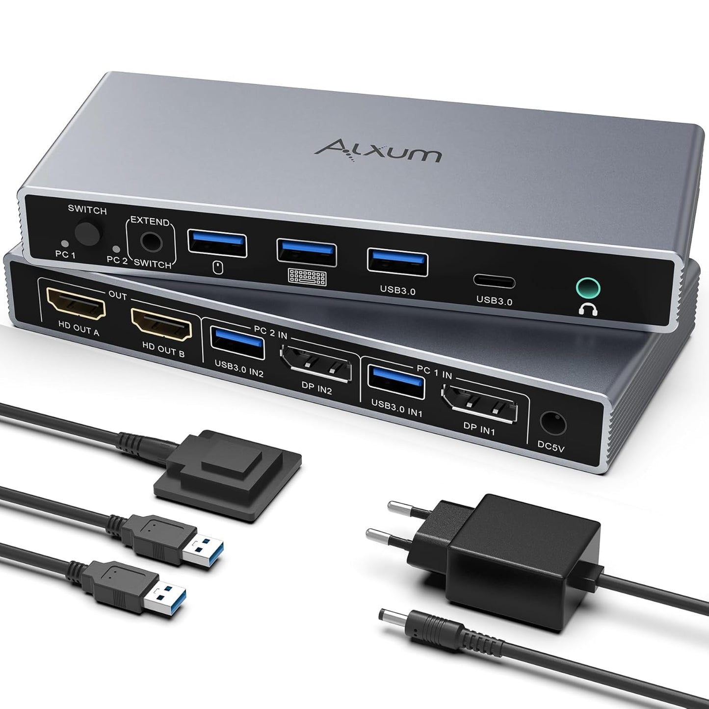 Alxum KVM Switch für 2 PC 2 Monitore, 2xDisplayPort in,2xHDMI Switch out