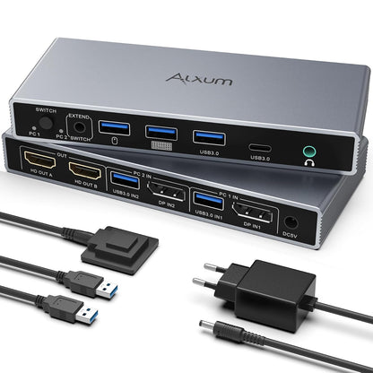 Alxum KVM Switch für 2 PC 2 Monitore, 2xDisplayPort in,2xHDMI Switch out