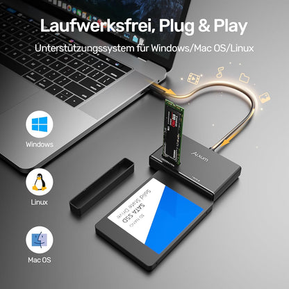Alxum M2 NVME Gehäuse und SATA Adapter, 10Gbps M2 SSD Gehäuse,USB 3.2 Typ C M.2 SSD