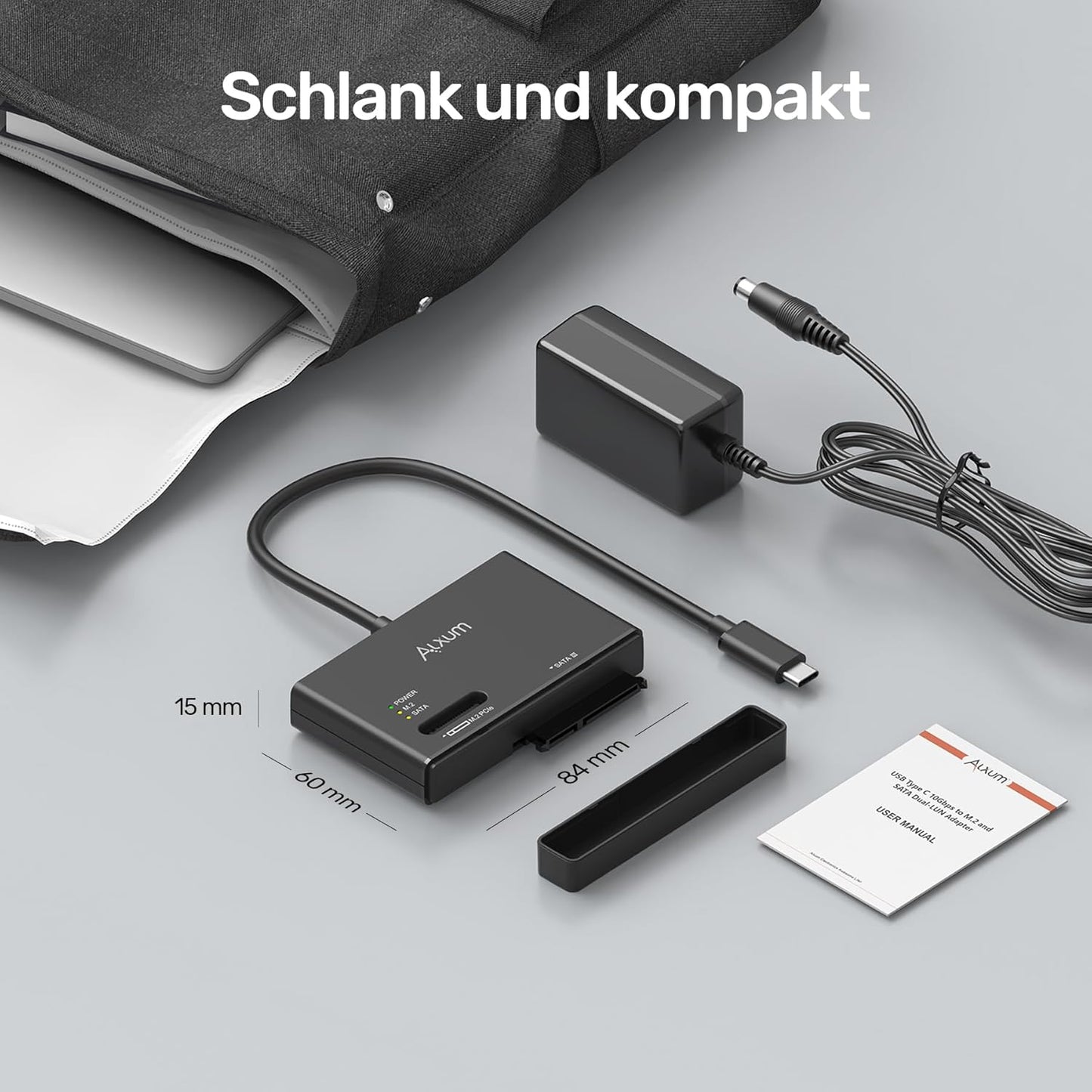 Alxum M2 NVME Gehäuse und SATA Adapter, 10Gbps M2 SSD Gehäuse,USB 3.2 Typ C M.2 SSD
