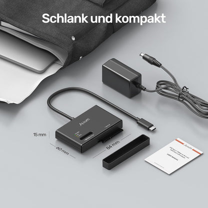 Alxum M2 NVME Gehäuse und SATA Adapter, 10Gbps M2 SSD Gehäuse,USB 3.2 Typ C M.2 SSD