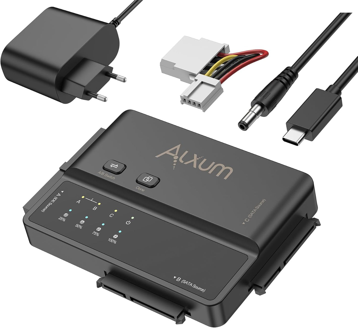 Alxum IDE & SATA Adapter, USB Type-C 5Gbps Festplatten Adapter mit Clone