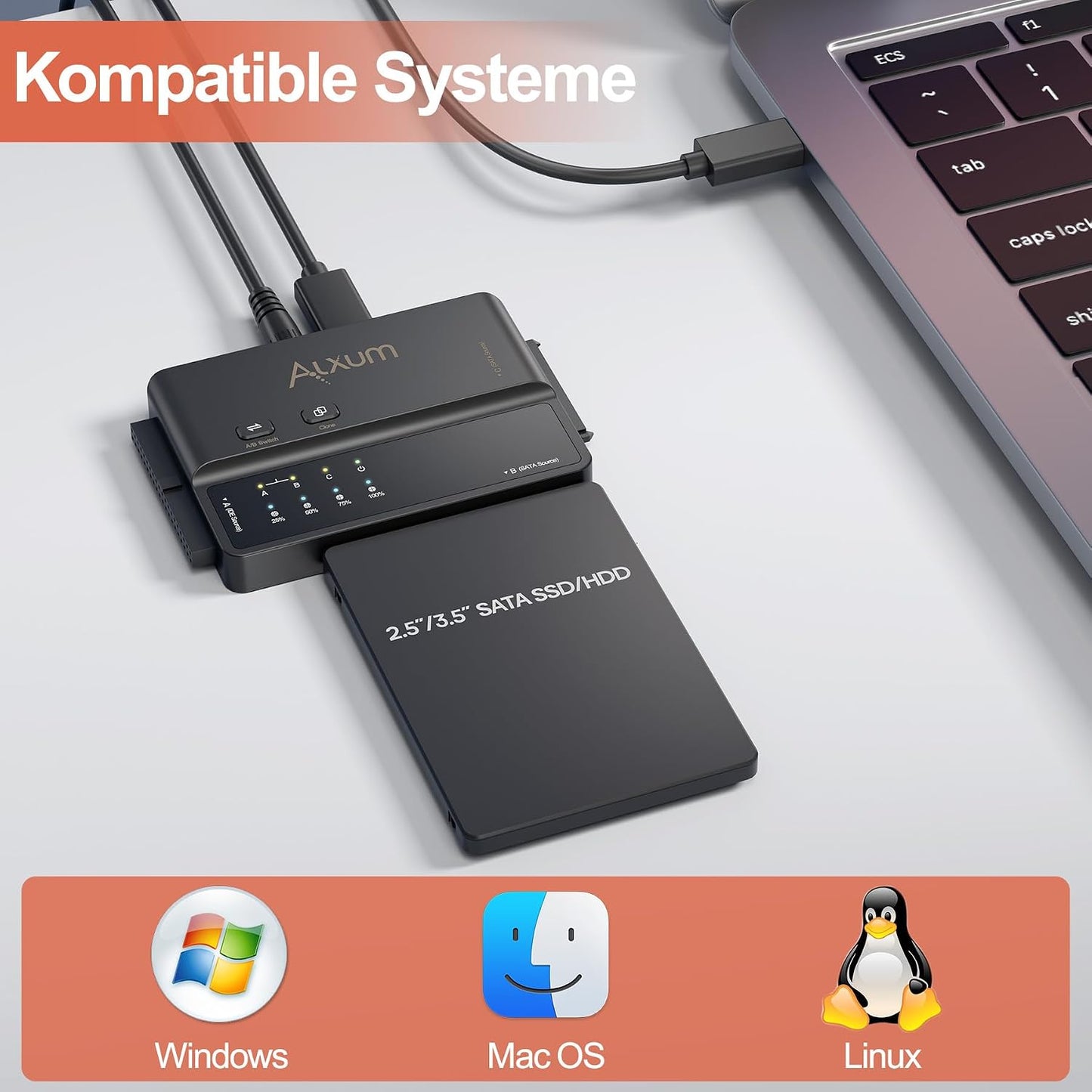 Alxum IDE & SATA Adapter, USB Type-C 5Gbps Festplatten Adapter mit Clone
