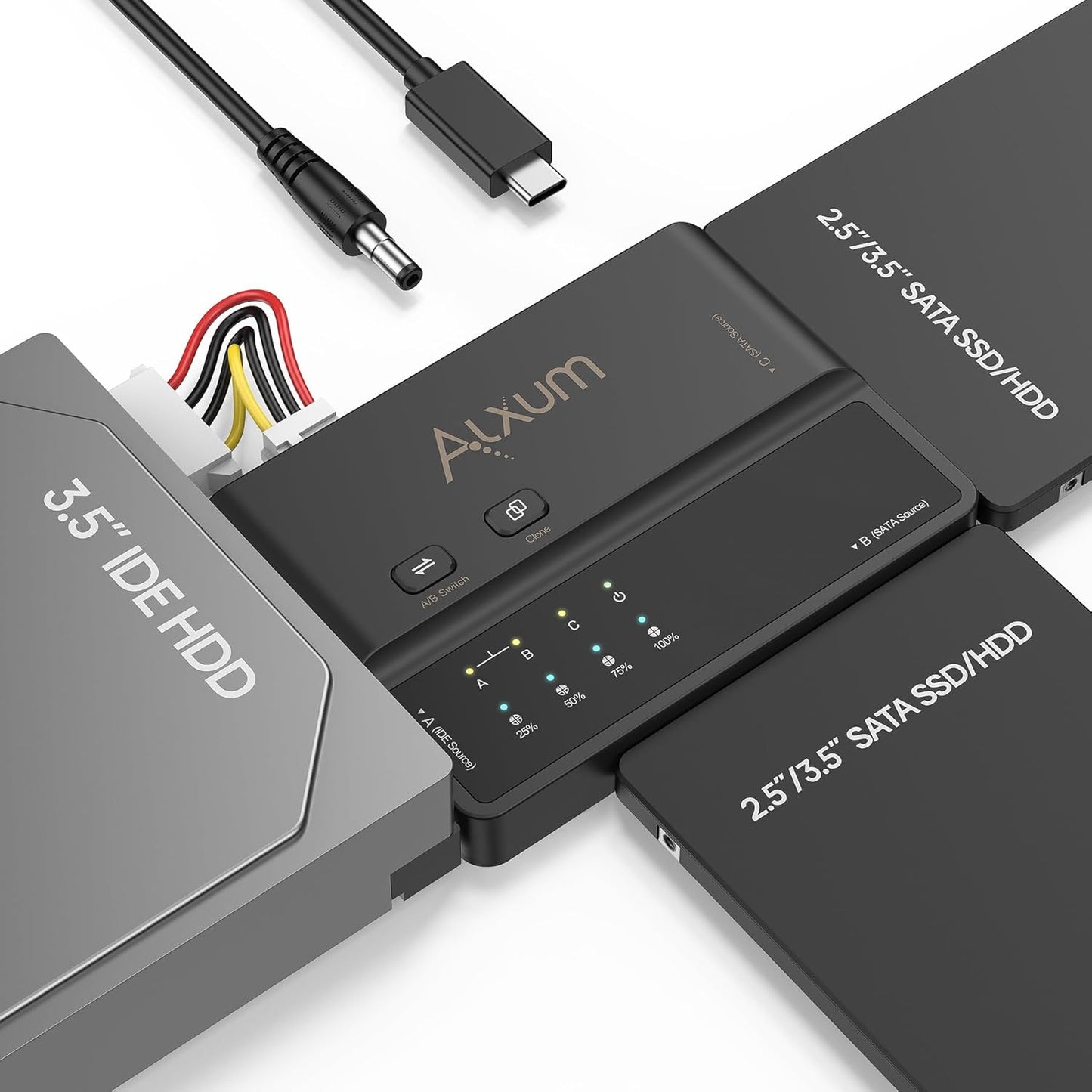 Alxum IDE & SATA Adapter, USB Type-C 5Gbps Festplatten Adapter mit Clone