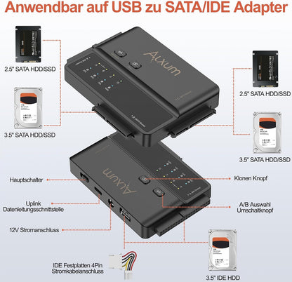 Alxum IDE & SATA Adapter, USB Type-C 5Gbps Festplatten Adapter mit Clone