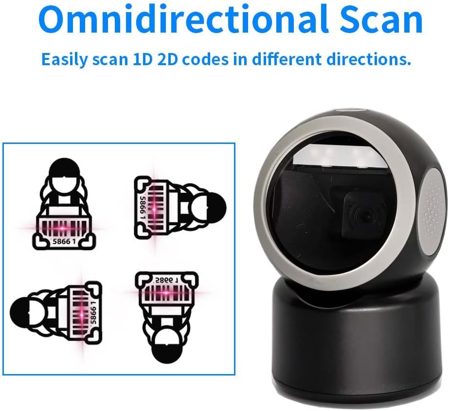 Alacrity 2D 1D QR Desktop Barcode Scanner USB Wired Barcode-Leser,Schwarz