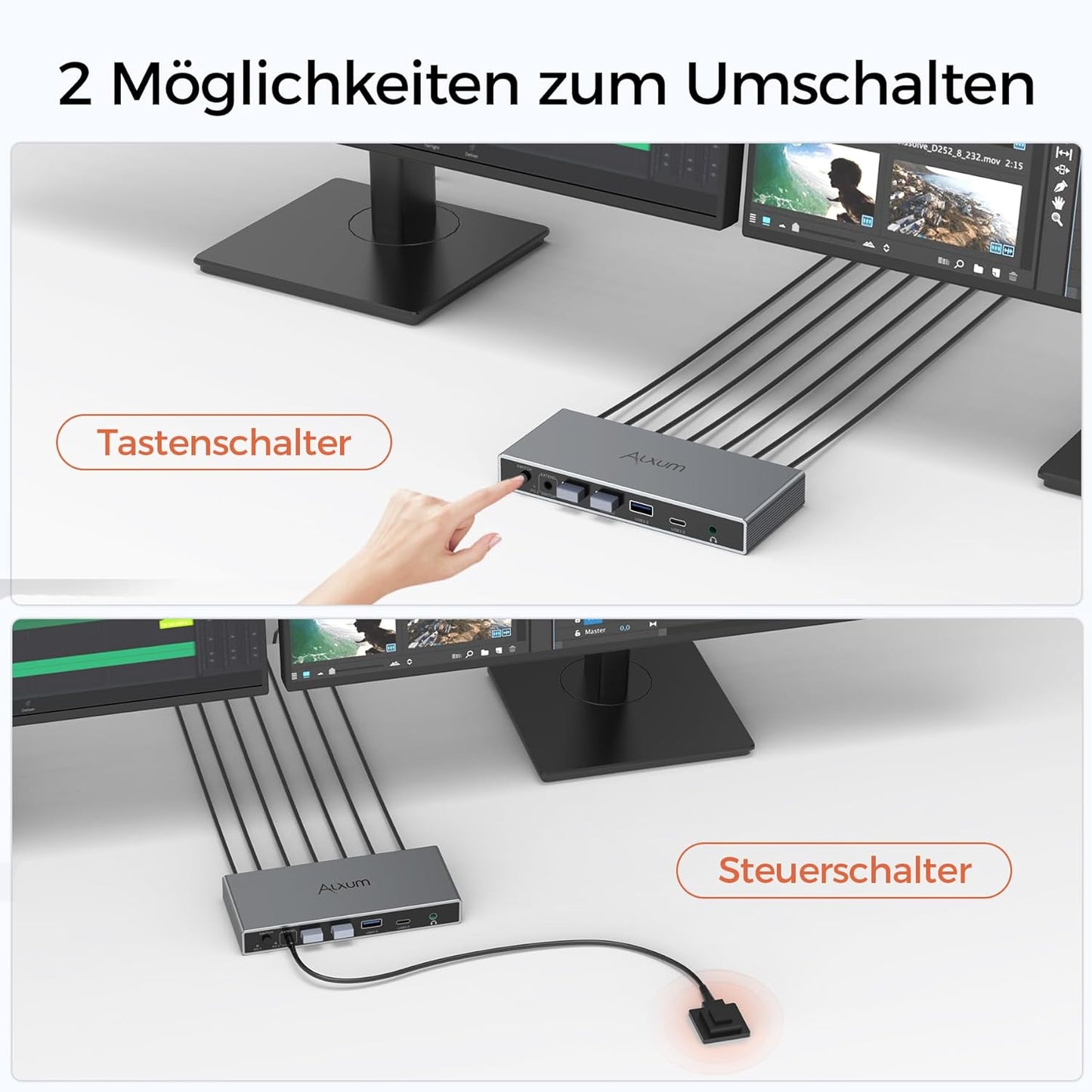 Alxum KVM Switch für 2 PC 2 Monitore, 2xDisplayPort in,2xHDMI Switch out