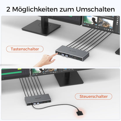 Alxum KVM Switch für 2 PC 2 Monitore, 2xDisplayPort in,2xHDMI Switch out