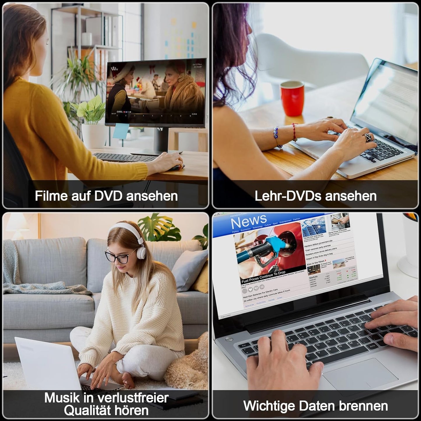 Alxum Externes DVD CD Laufwerk mit M.2 NVMe–10Gbps & SD/Micro SD Kartenslot,