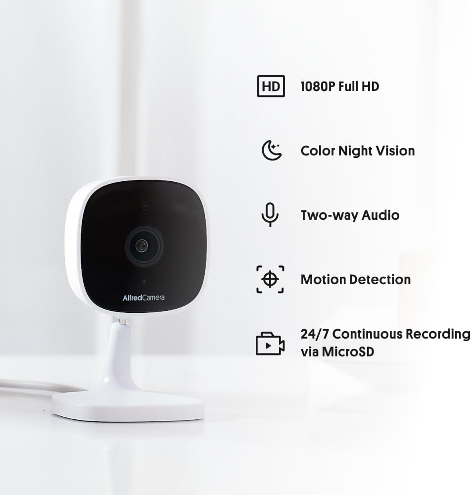 AlfredCam Überwachungskamera Indoor Wireless 1080P 24/7 Daueraufnahme 