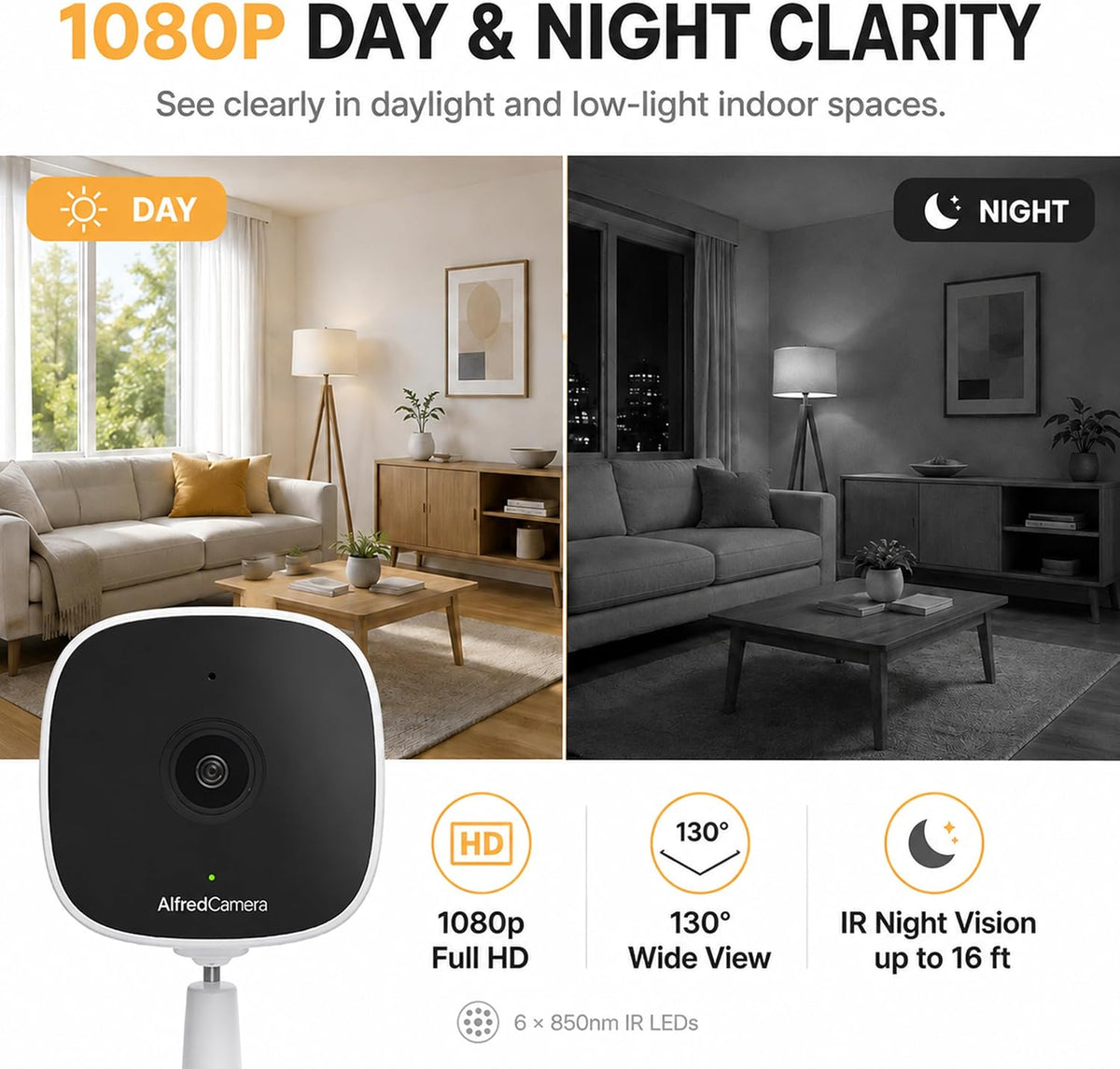 AlfredCam Überwachungskamera Indoor Wireless 1080P 24/7 Daueraufnahme 