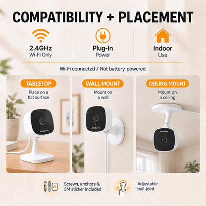 AlfredCam Überwachungskamera Indoor Wireless 1080P 24/7 Daueraufnahme 
