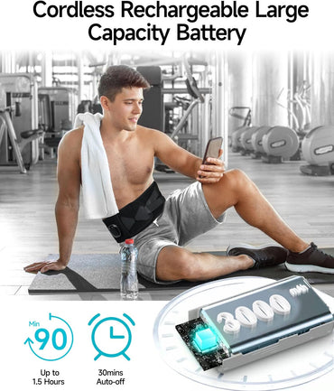 ALLJOY Kabelloses Heizkissen Massagegerät für Rücken Beheizte Rückenbandage Gürtel-5 Vibrationsmodi & 3 Wärmestufen, wiederaufladbares batteriebetriebenes Elektrisches Heizkissen mit Abschaltautomatik