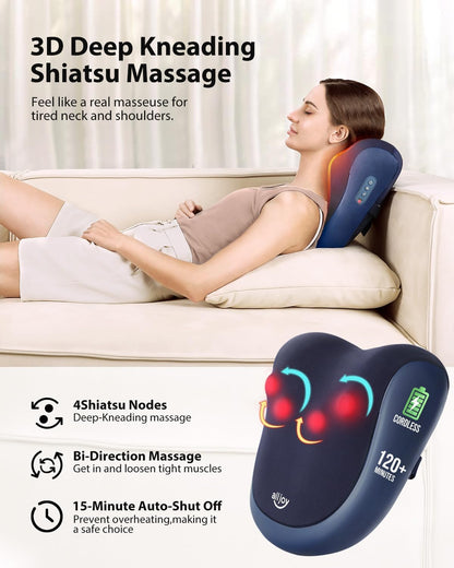 ALLJOY Kabelloses Rückenmassagegerät mit Wärme,Shiatsu für Nacken Schulter Rücken