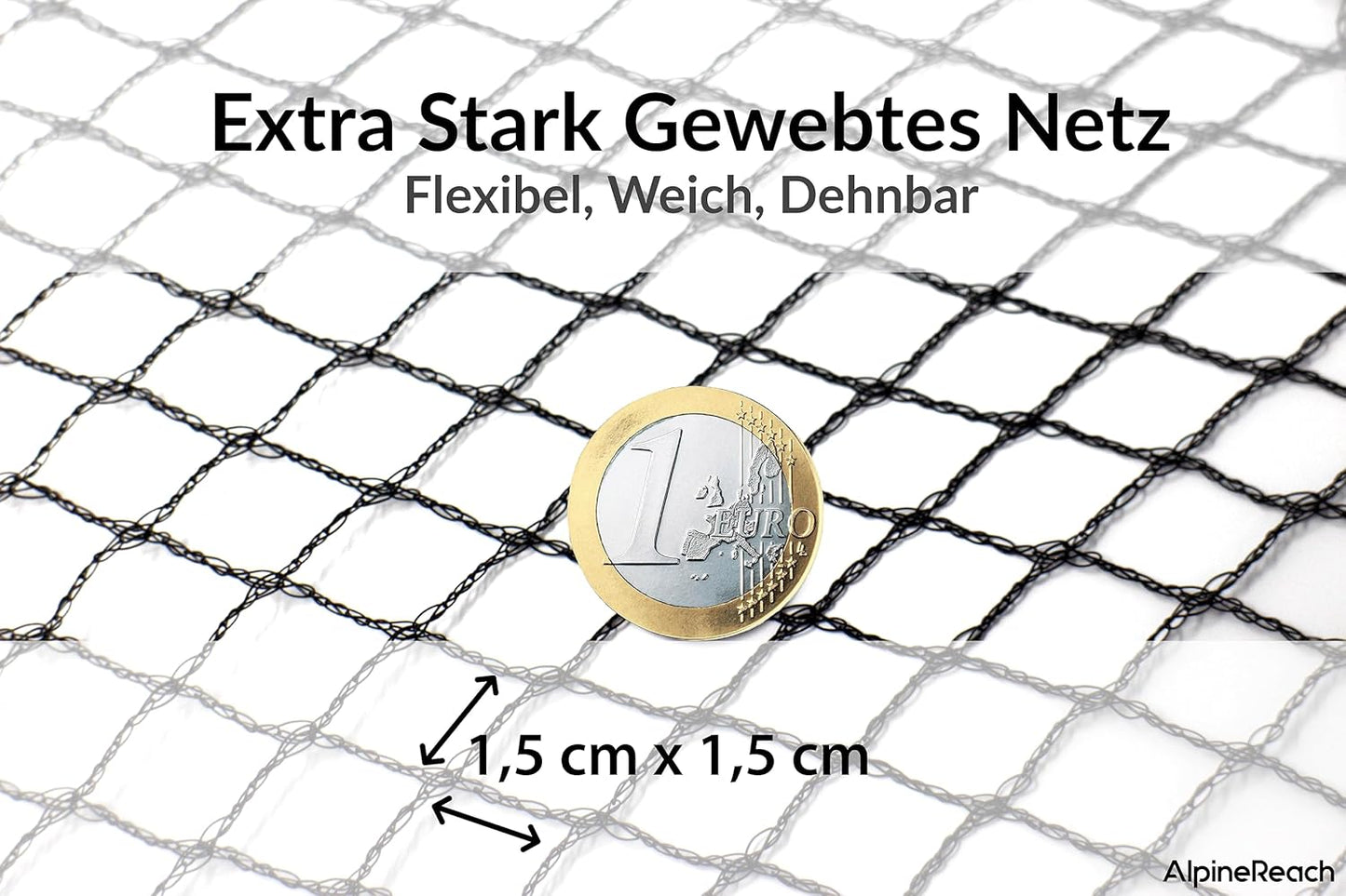 AlpineReach 2m x 20m Vogelschutznetz Gartennetz Feinmaschig (15 x 15mm) Extra Stark Gewebtes Netz