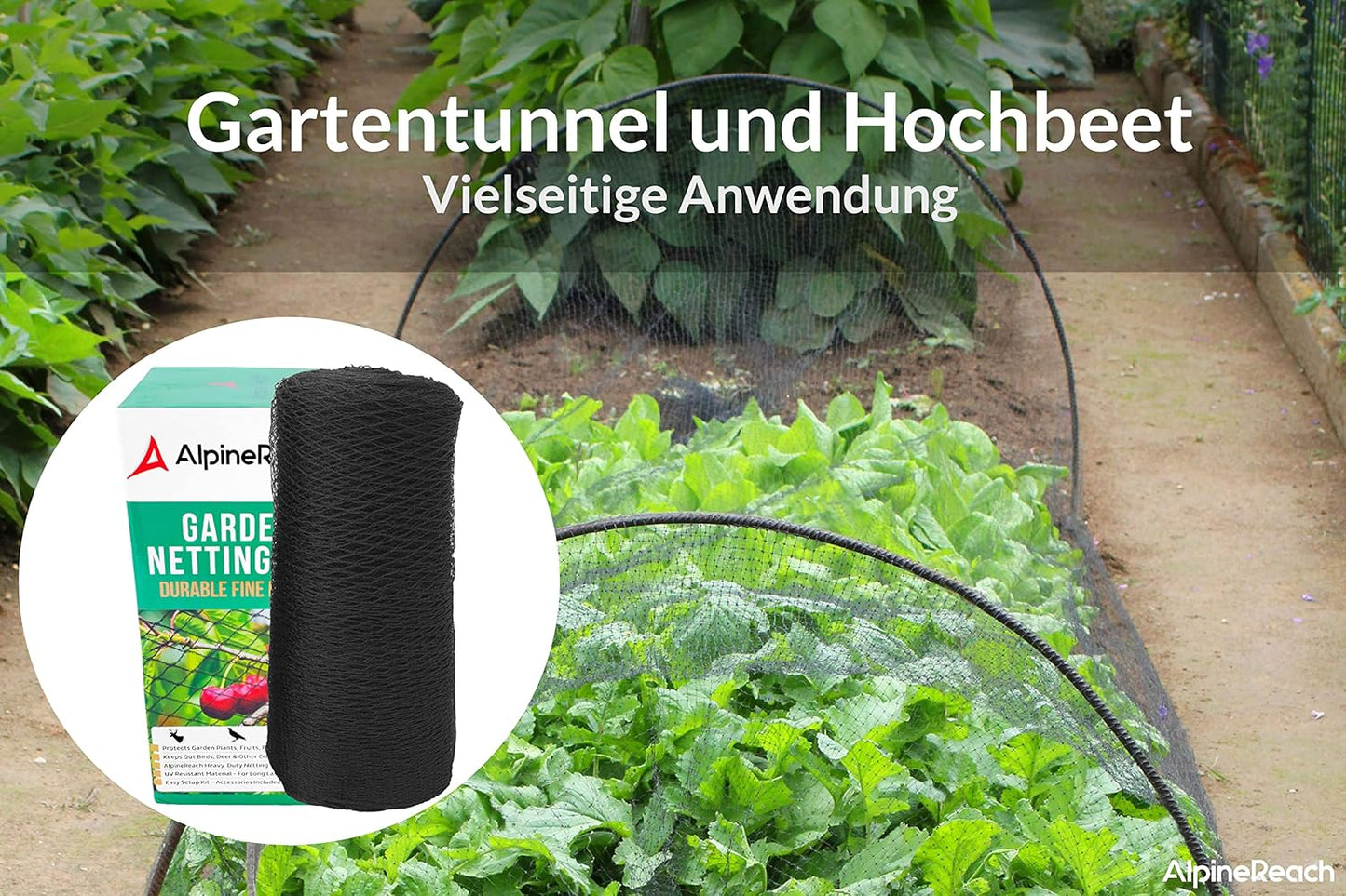 AlpineReach 2m x 20m Vogelschutznetz Gartennetz Feinmaschig (15 x 15mm) Extra Stark Gewebtes Netz