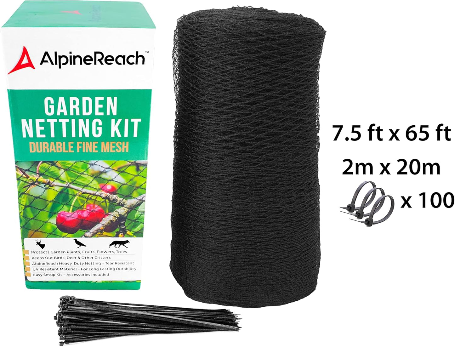 AlpineReach 2m x 20m Vogelschutznetz Gartennetz Feinmaschig (15 x 15mm) Extra Stark Gewebtes Netz