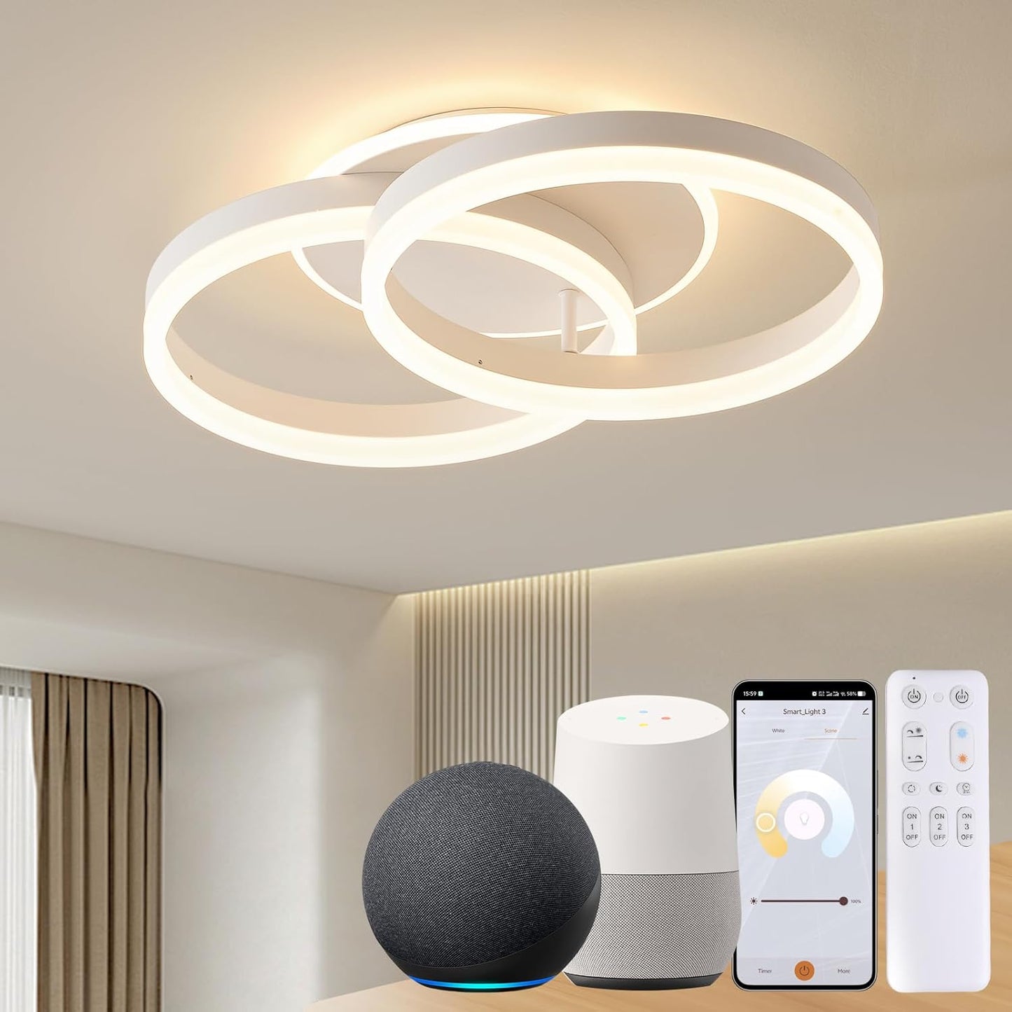 Amdelne Smart Deckenlampe, LED  50cm, 36W,mit Alexa,Fernbedienung Dimmbar