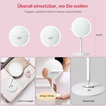 AMIRO Wiederaufladbarer Schminkspiegel mit Licht,Verstärkung, 1/5-fache Vergrößerung, doppelter(Weiß)