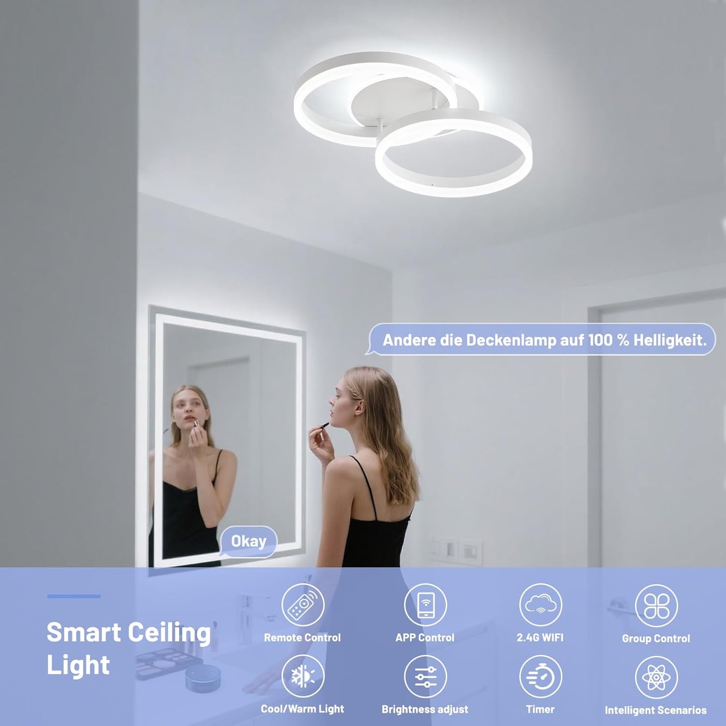 Amdelne Smart Deckenlampe, LED  50cm, 36W,mit Alexa,Fernbedienung Dimmbar